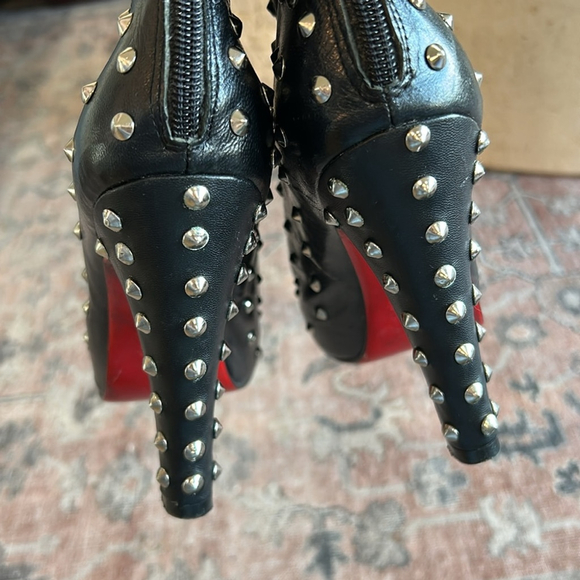 Christian Louboutin Black Studded Leather Ankle Boots with Red Soles - Picture 8 of 12